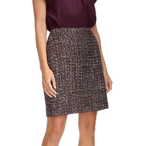 Calvin Klein Women's Tweed Mini Pencil Skirt burgundy Black Size 10 MSRP $89 - Picture 3 of 6